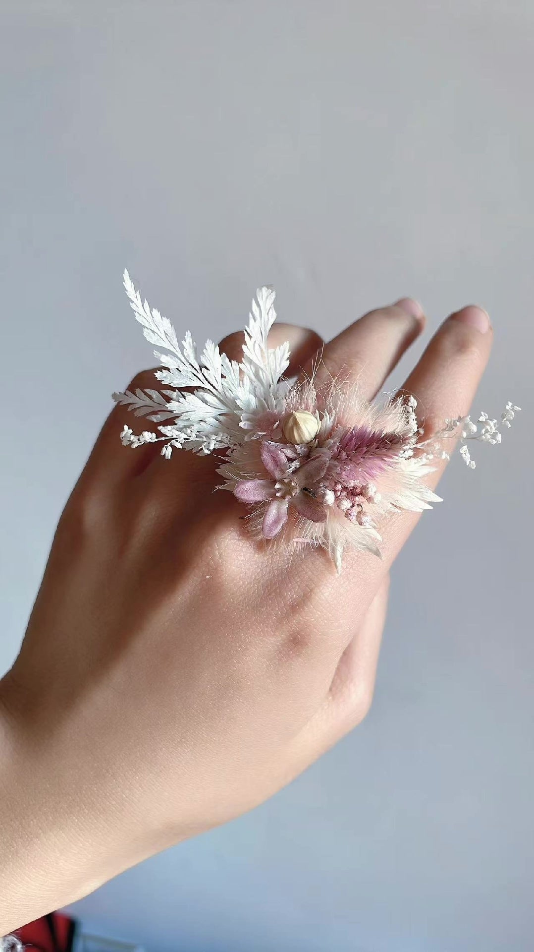 Pale Pink Preserved Flower Ring Pair