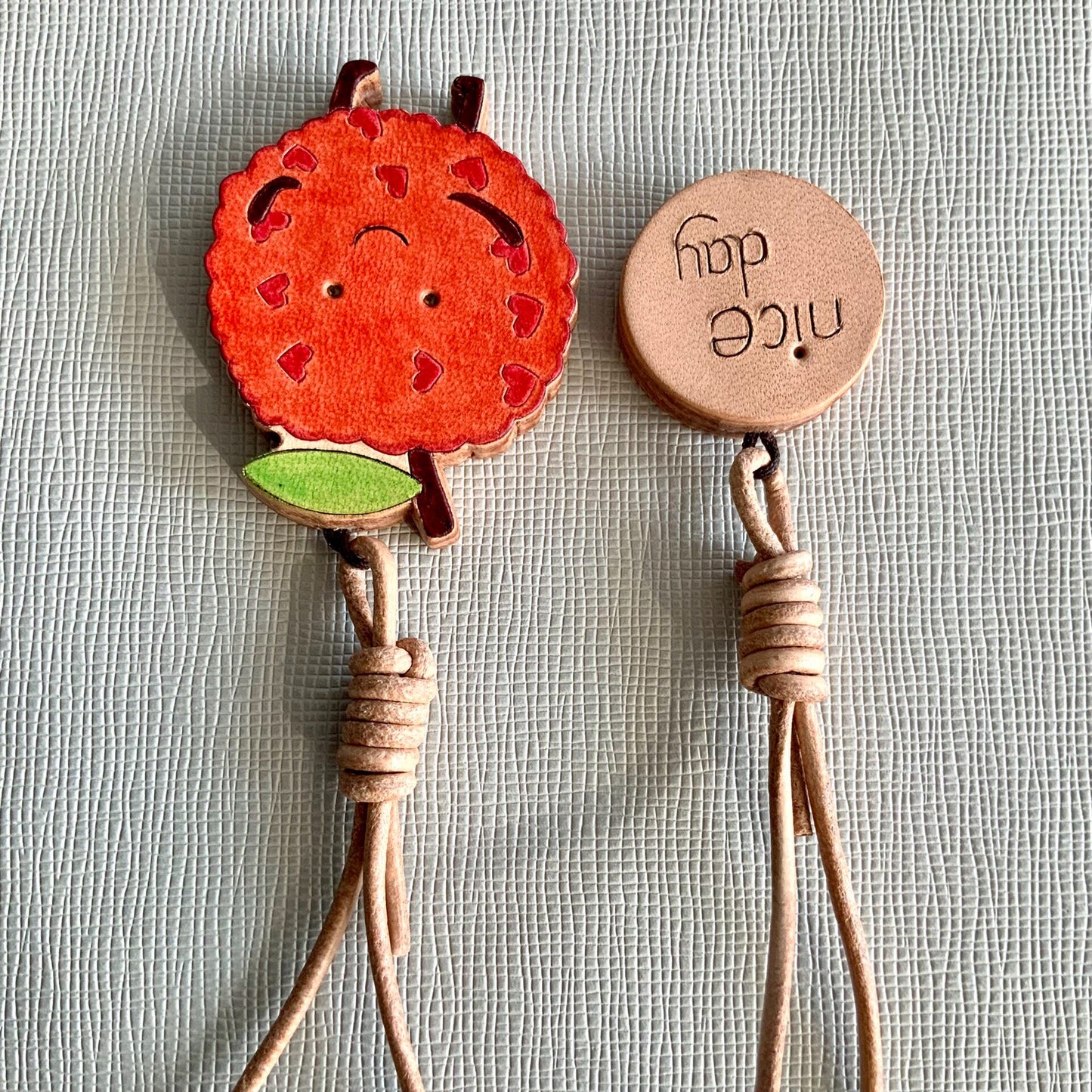 Lychee Leather Charm Set with "nice day" Disc