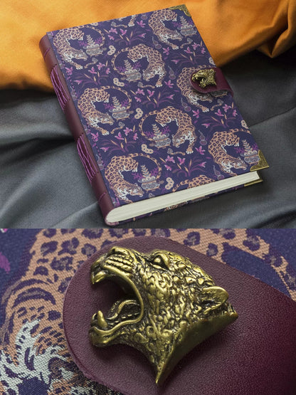 Leopard Floral Woven Notebook with Metal Clasp