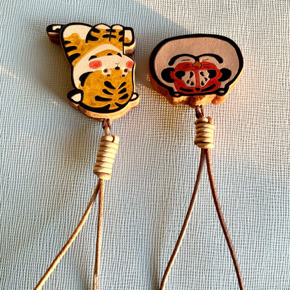 Hand-Painted Leather Tiger Charms for Journal Bag Key Phone