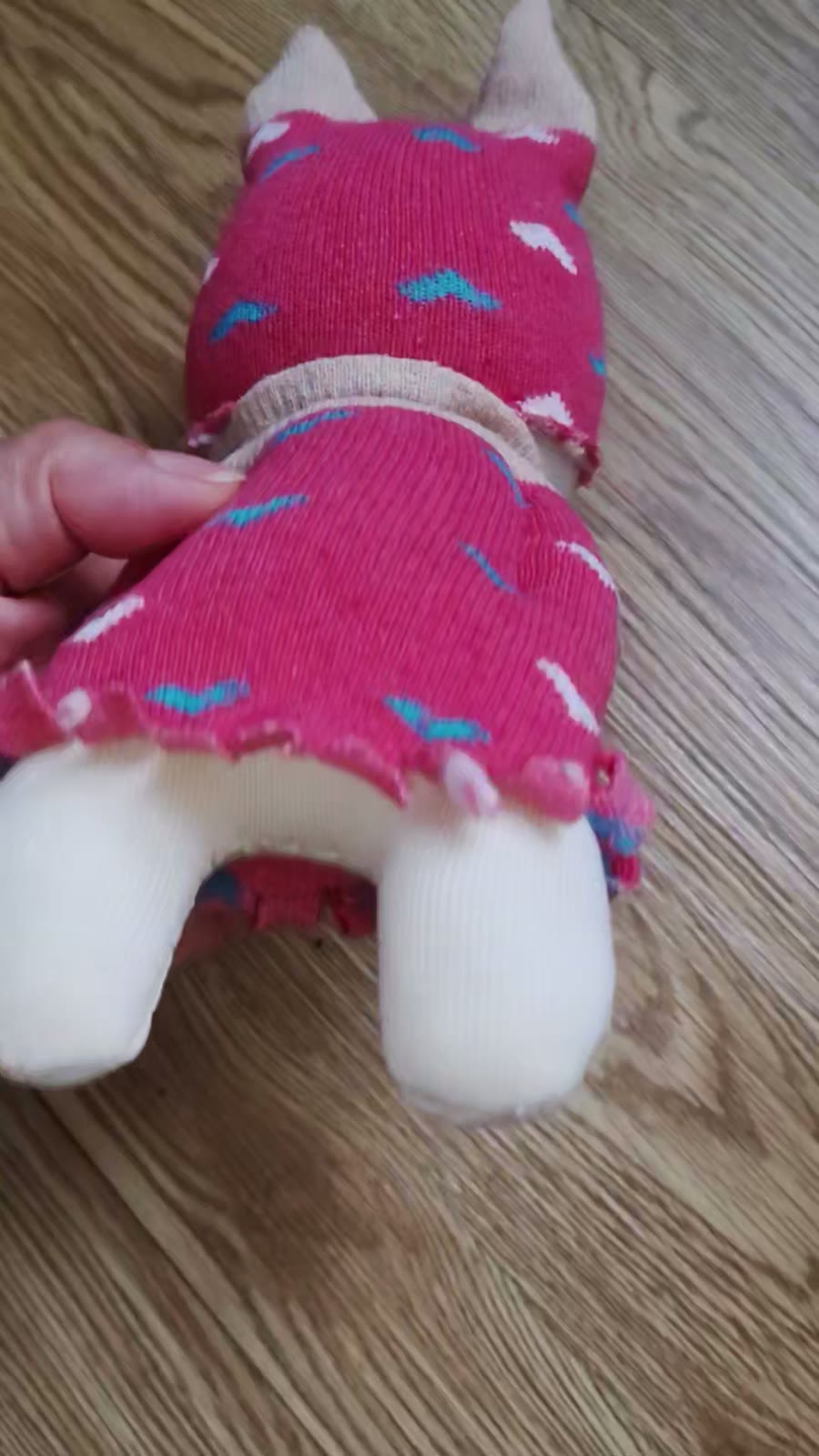 Poupée chaussette tricotée rose 20 cm