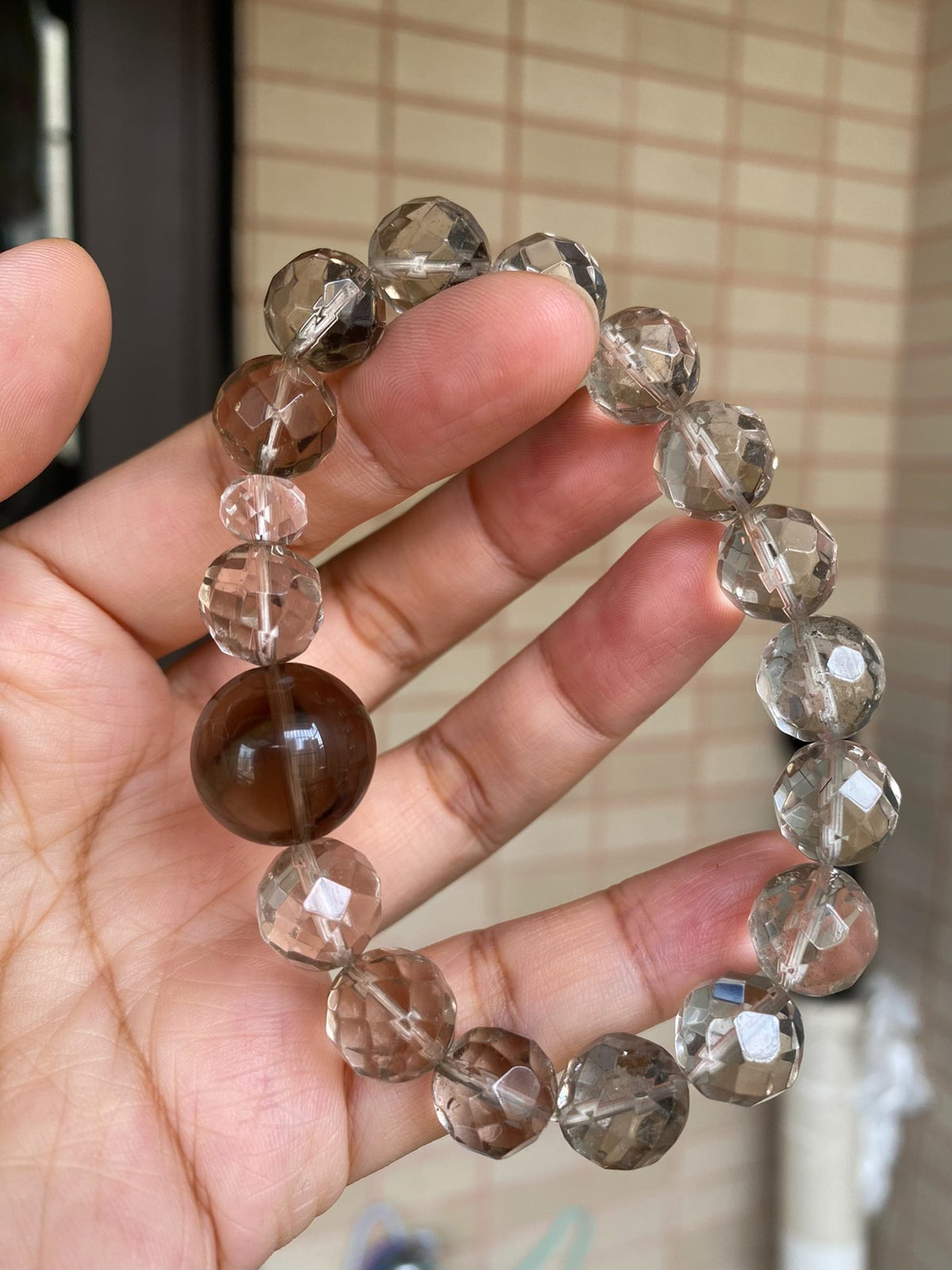 Smoky Quartz Clear Quartz Beaded Bracelet