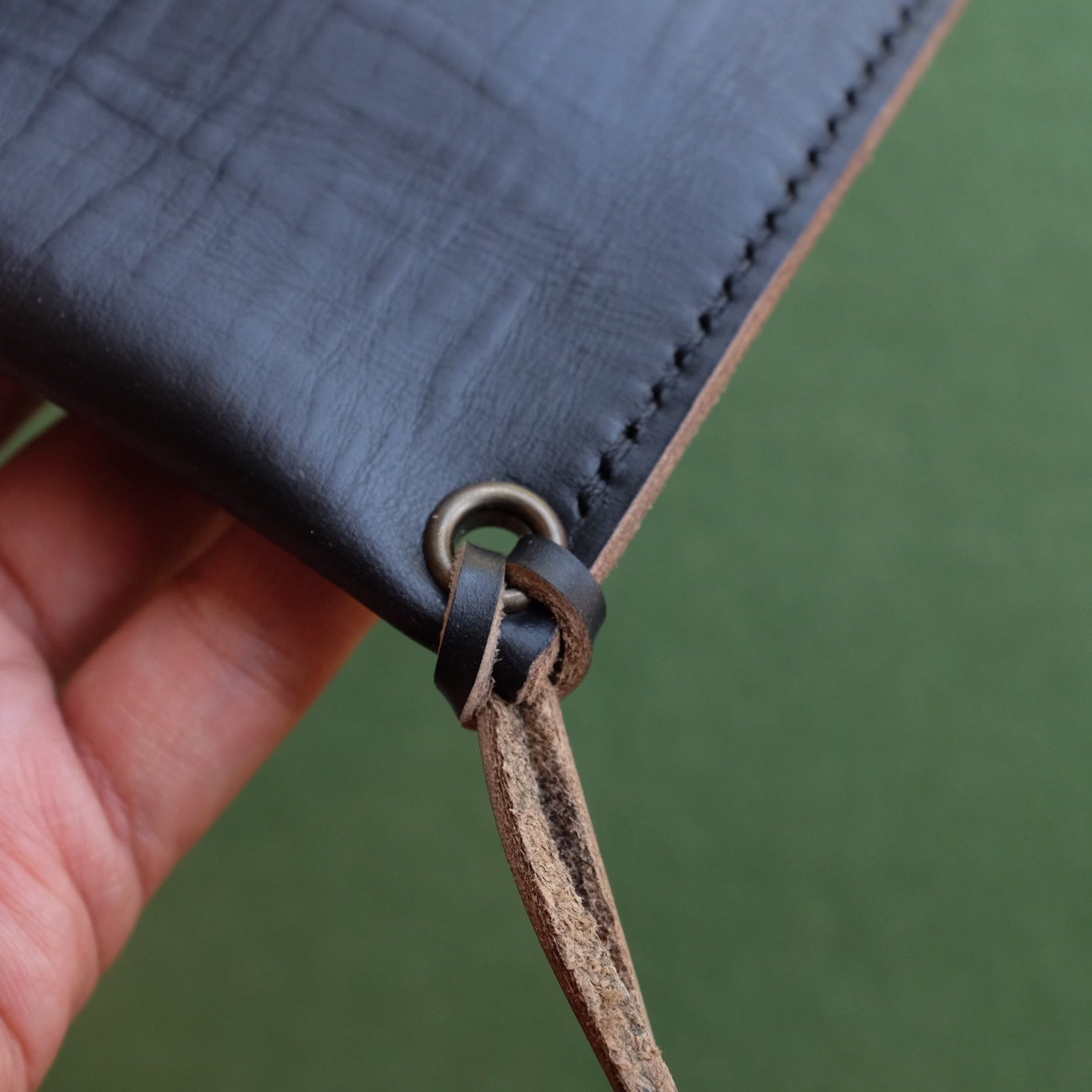 Horween CXL Black Leather Flap Coin Wallet with Tan Trim