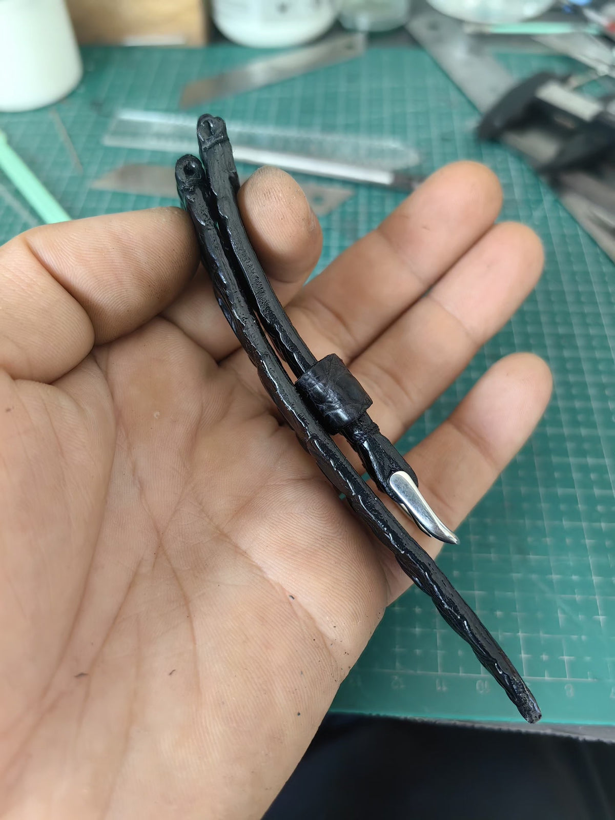 Handmade Black Crocodile Spine Leather Watch Strap