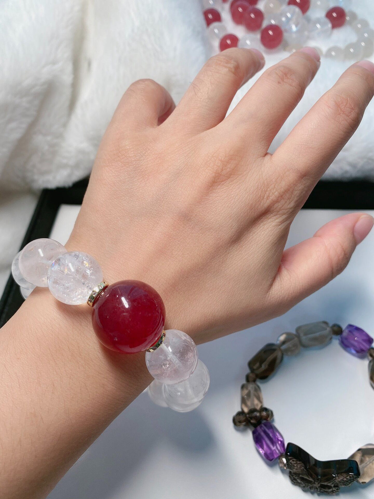 White Phantom Quartz Beaded Bracelet 16mm