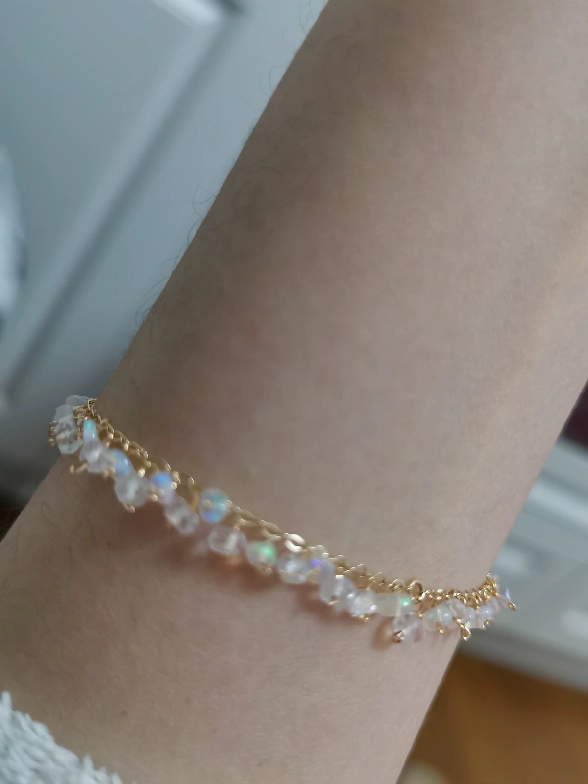 Natural Opal Moonstone Adjustable Charm Bracelet