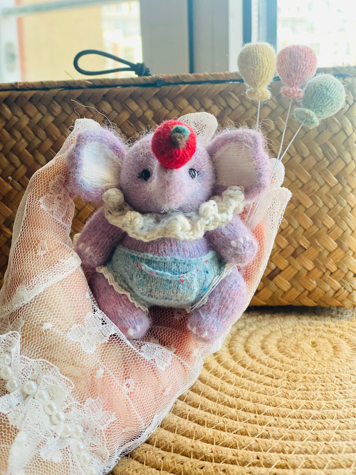 ハンドメイド シルクアルパカ パープルの象の置物