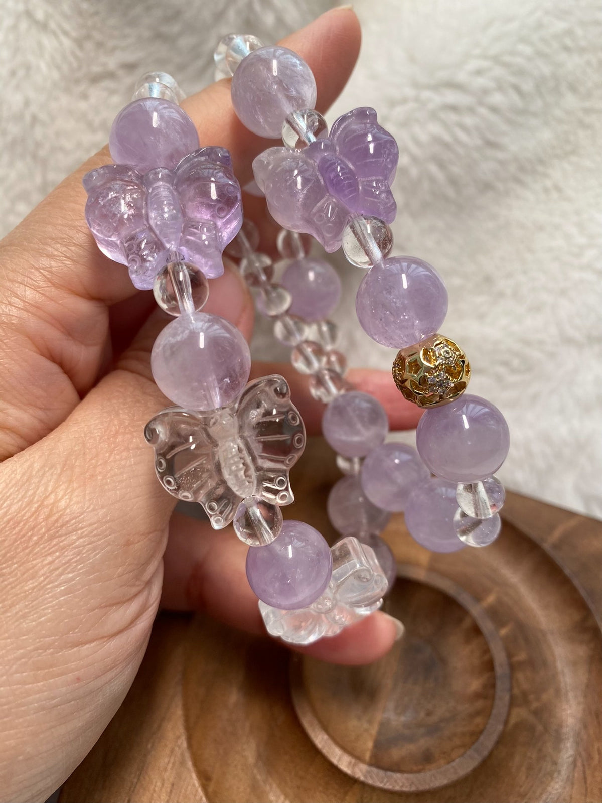 Lavender Amethyst White Quartz Double Loop Bracelet