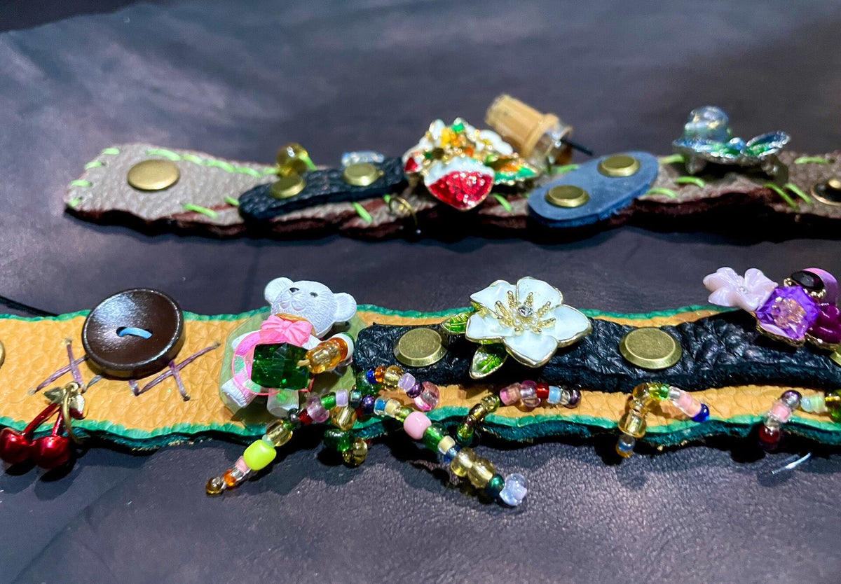 Leather Punk Wristband with Charms