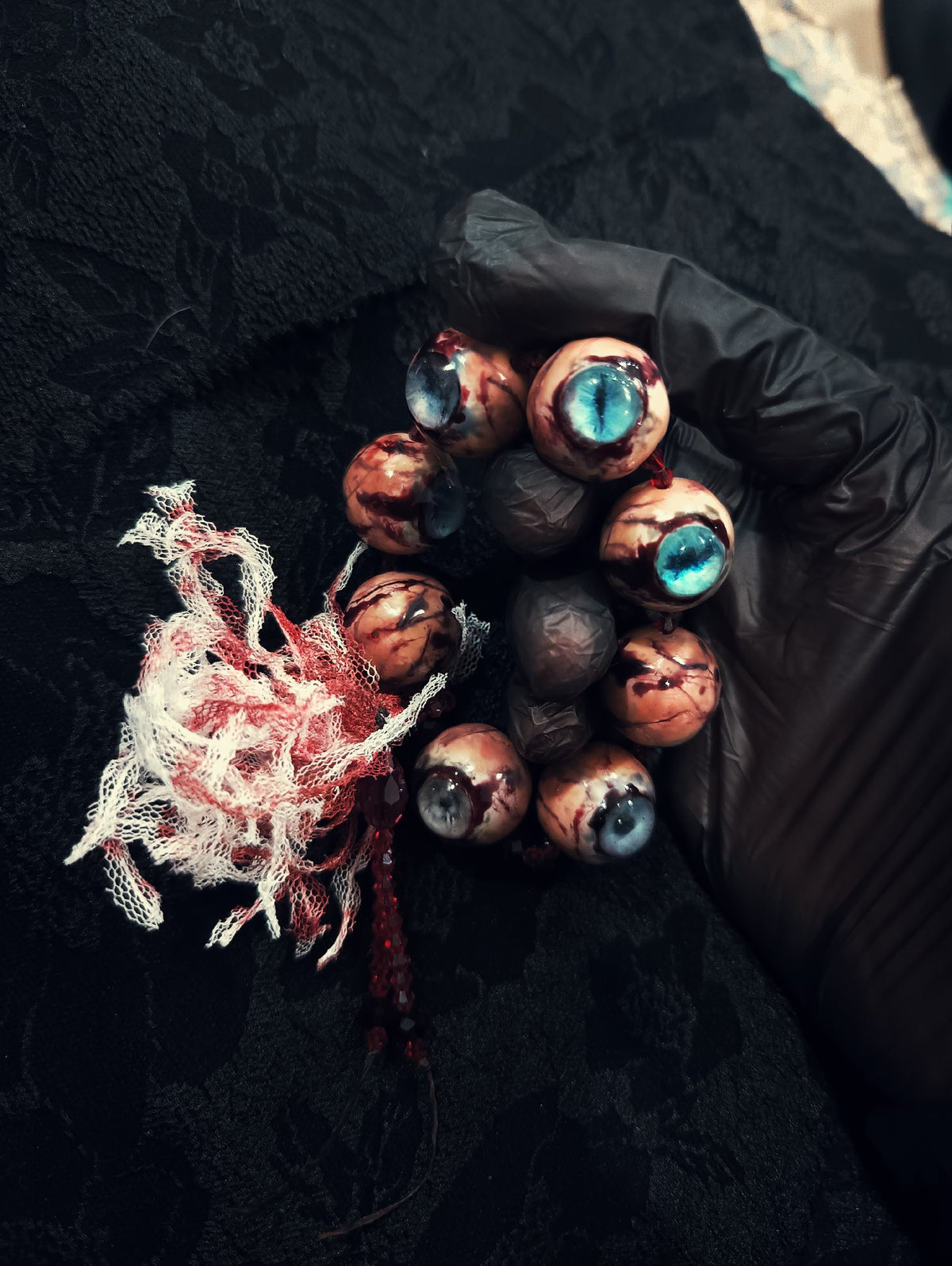 Cthulhu Eye Bead Bracelet Red Tassel