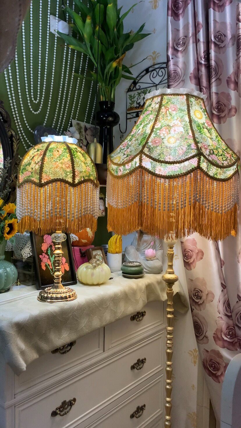 Handcrafted Mucha Style Green Floral Lampshade