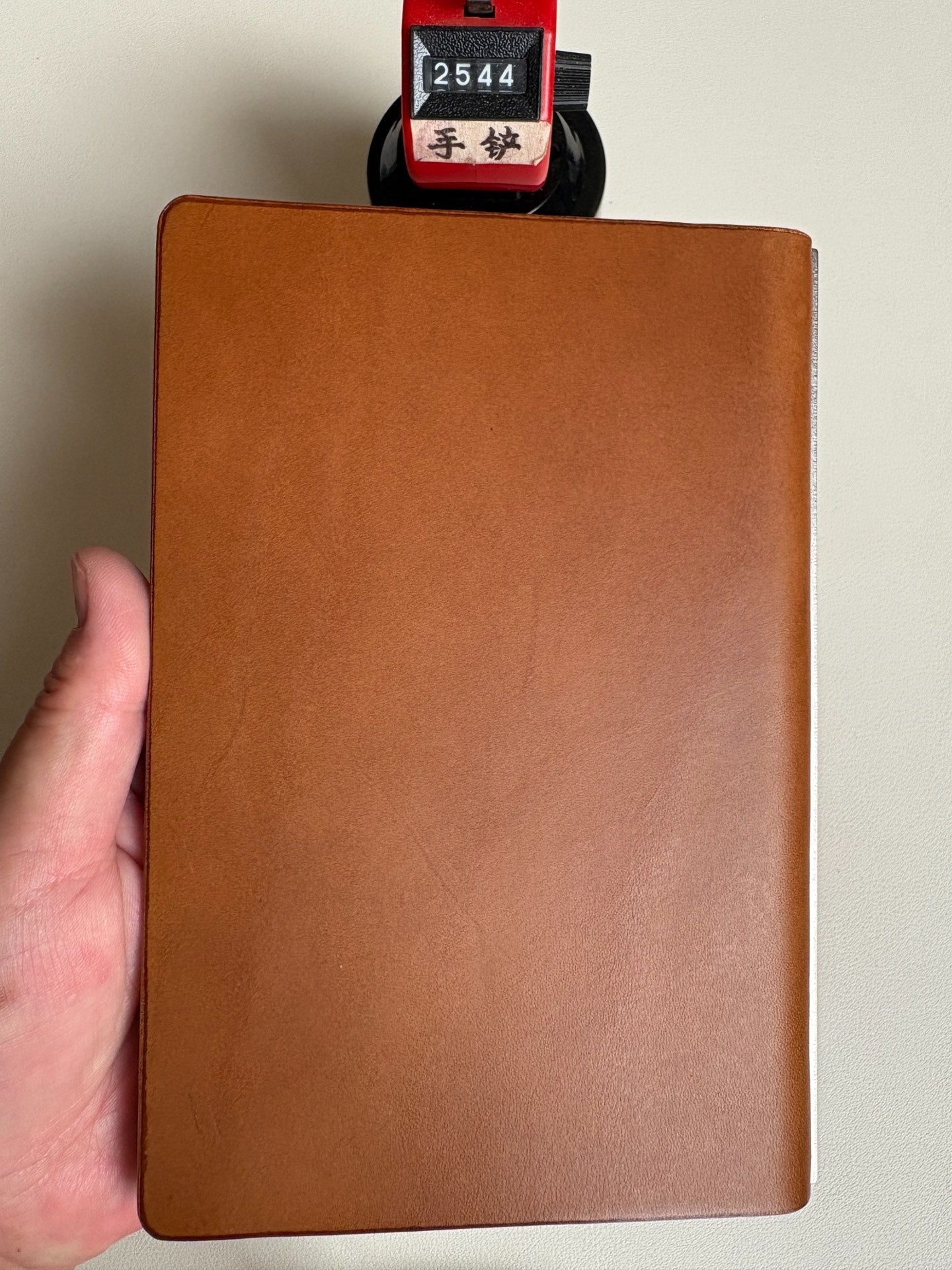 Light Brown Leather Ring-Bound Notebook Cover with Metal Backplate