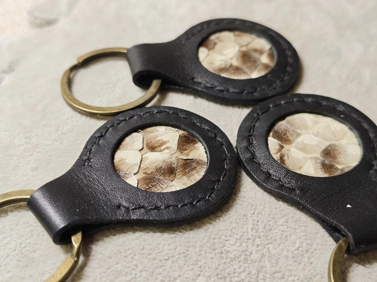 Vintage Snake Skin Leather Keychain Fob