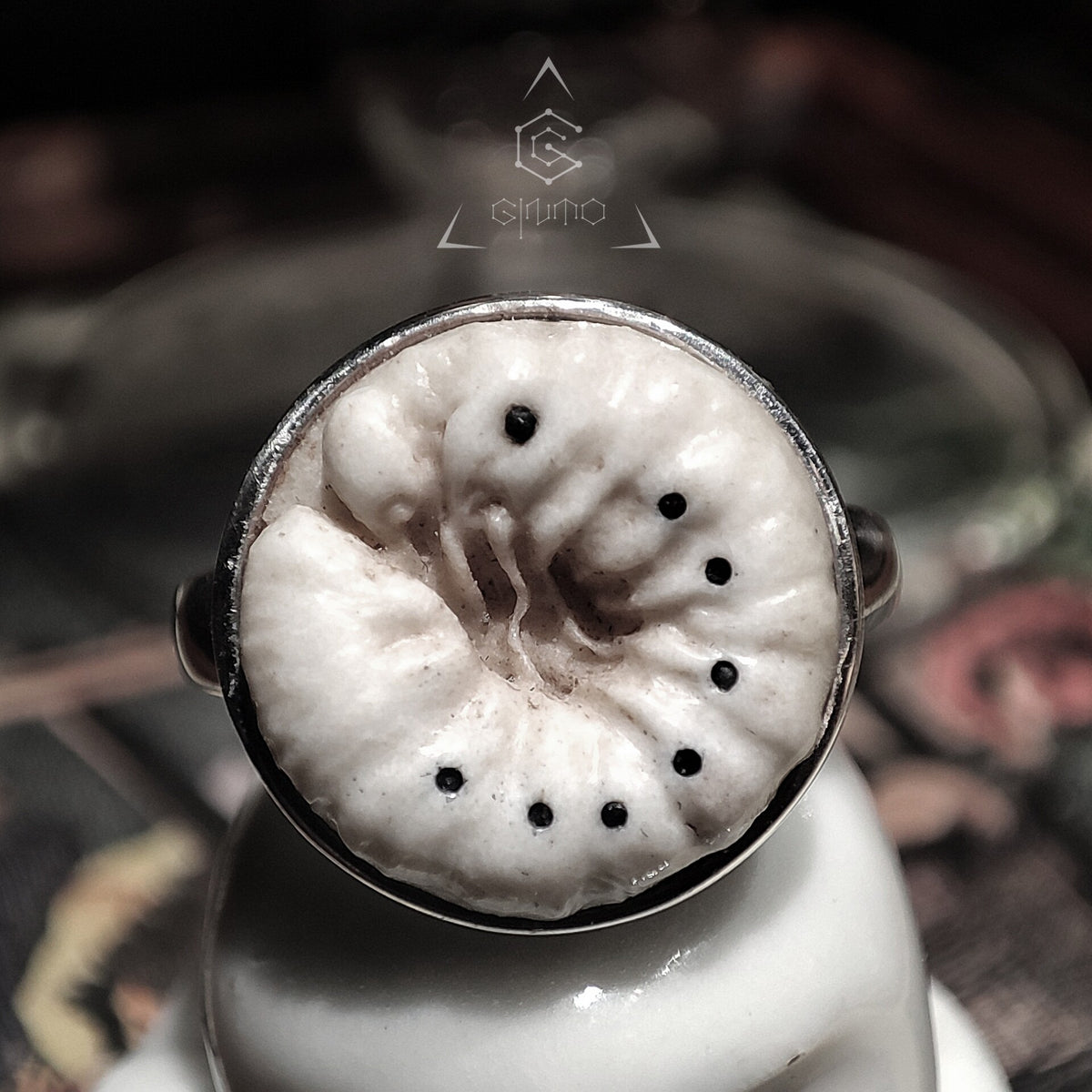 Beetle Larva Carved Antler Ring