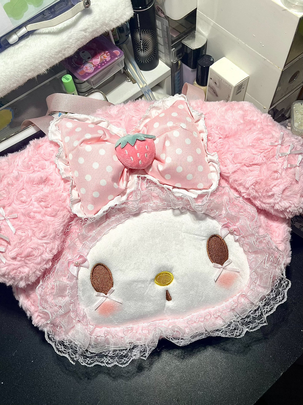 Plush Backpack with Bow and Lace Trim