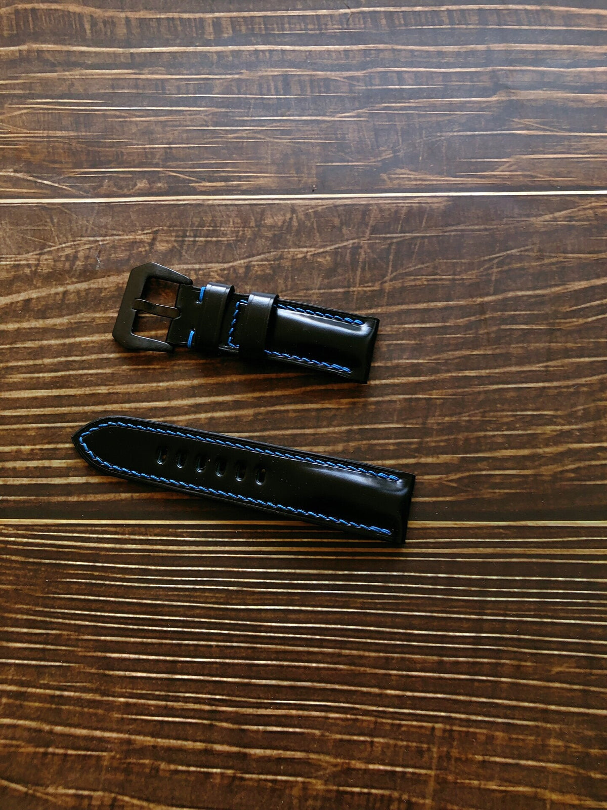 Custom Shell Cordovan Watch Strap Blue Stitching