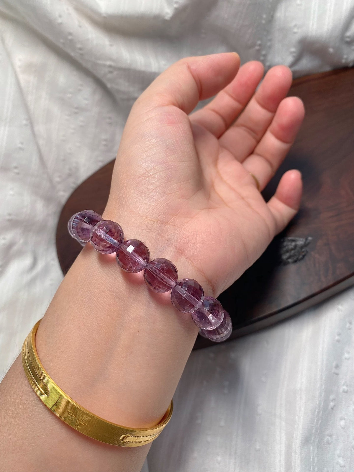 Amethyst Clear Quartz Faceted Beaded Bracelet