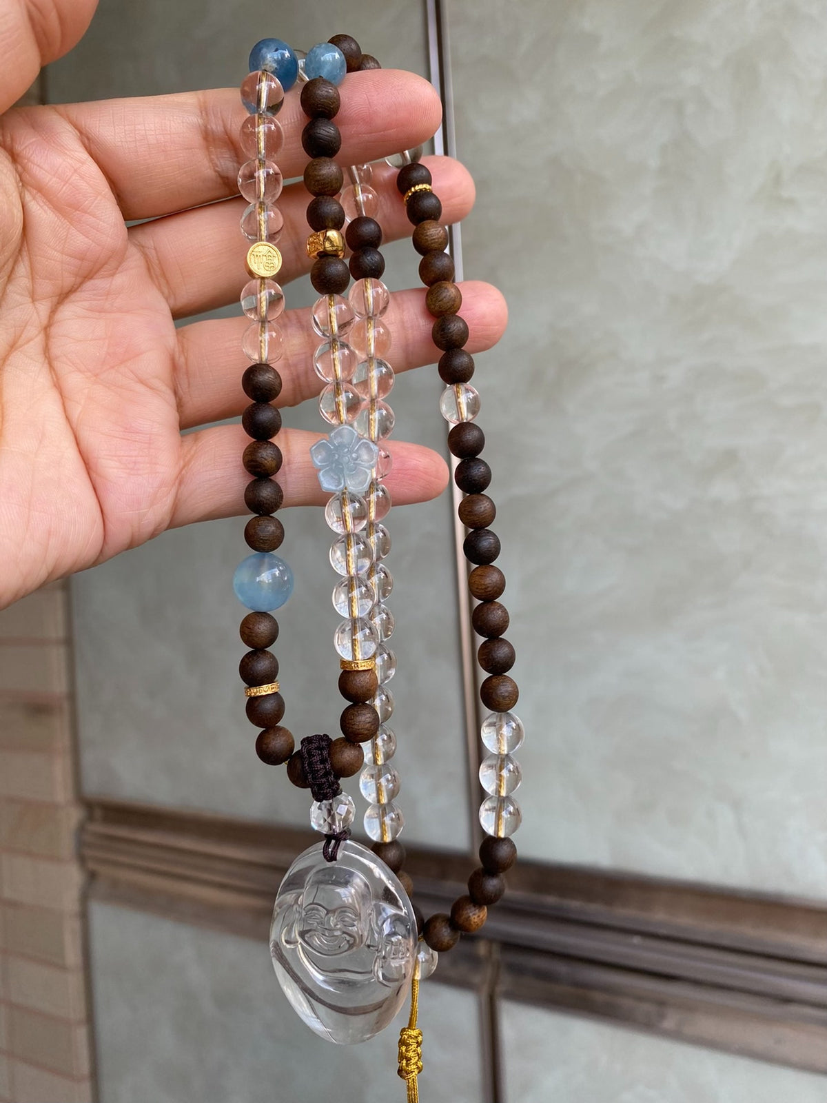 White Quartz Agarwood Aquamarine Sweater Chain Necklace