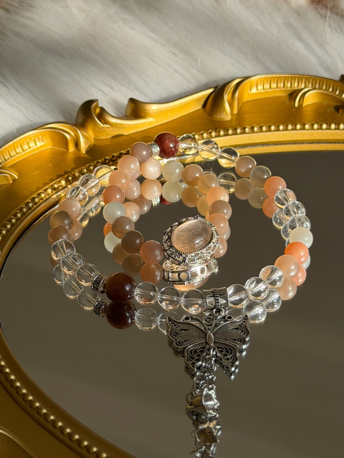 Natürliches Mondstein Kristallarmband, doppelt gelegt