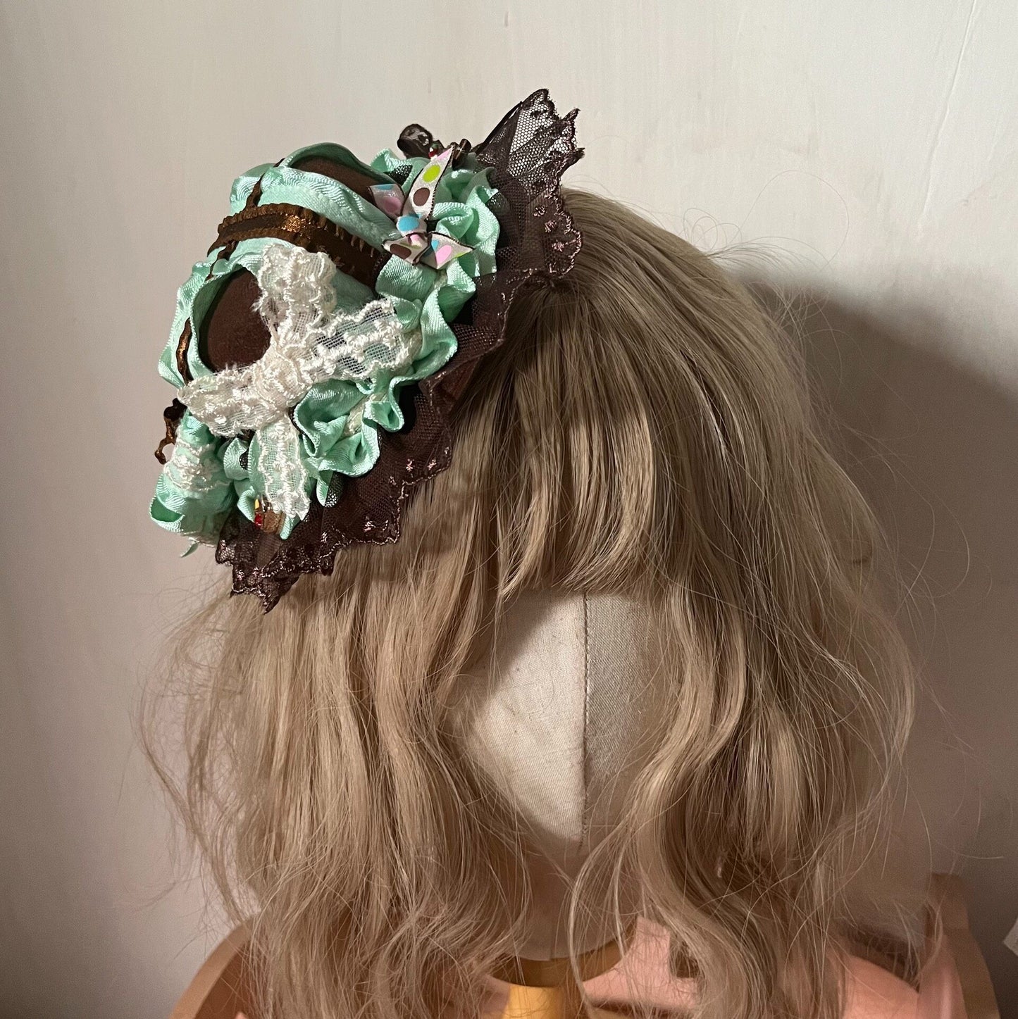 Handcrafted Lolita Mini Hat in Mint and Chocolate