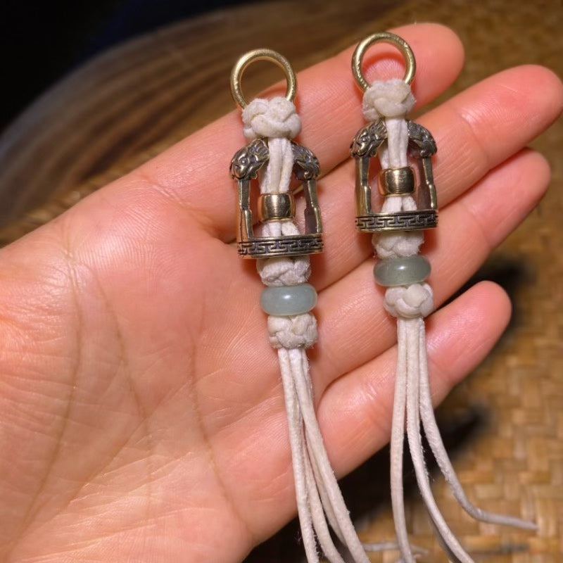 Brass Stirrup Pendant with Leather Tassel