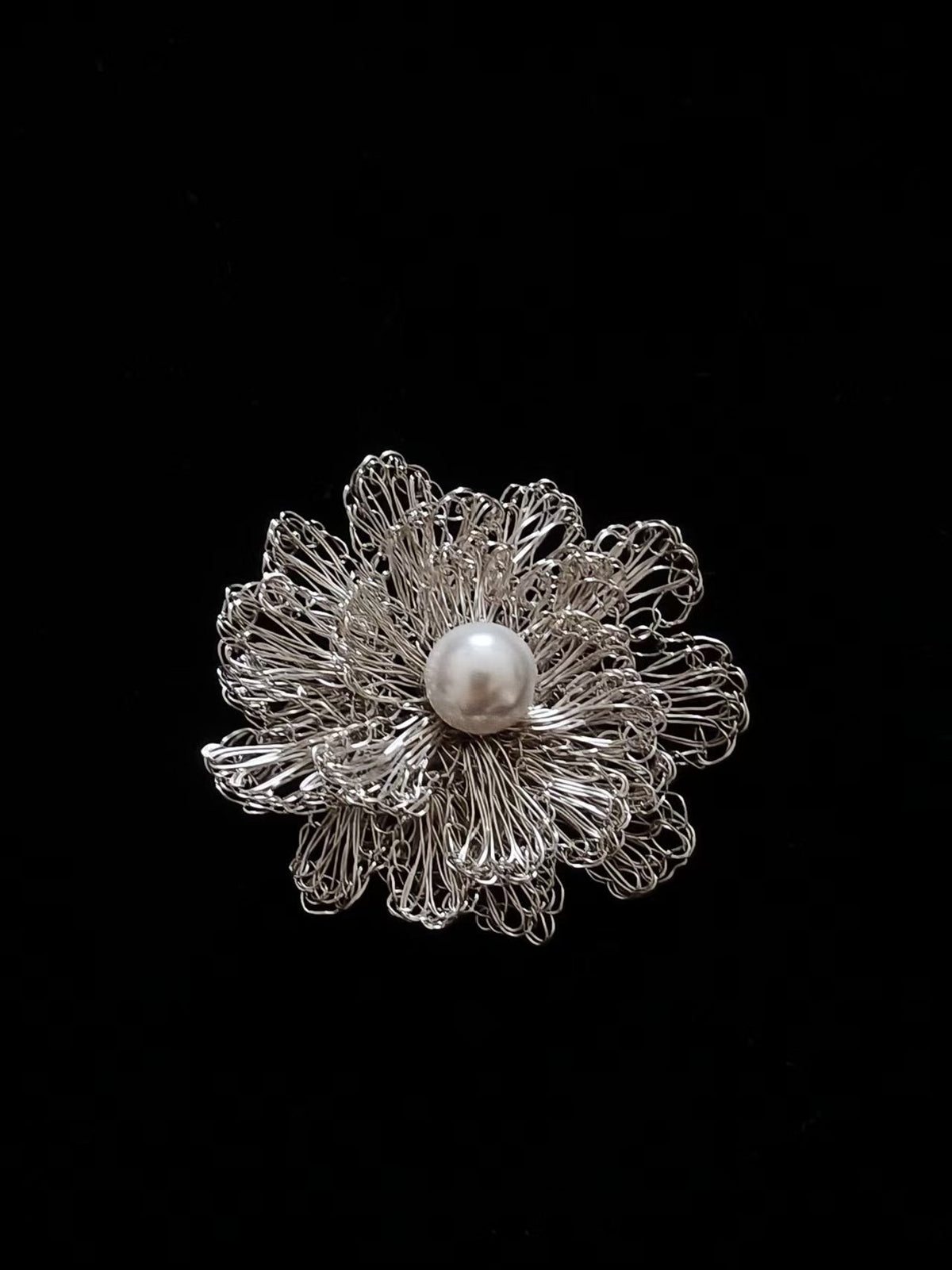 Handmade Copper Wire Flower Pearl Brooch