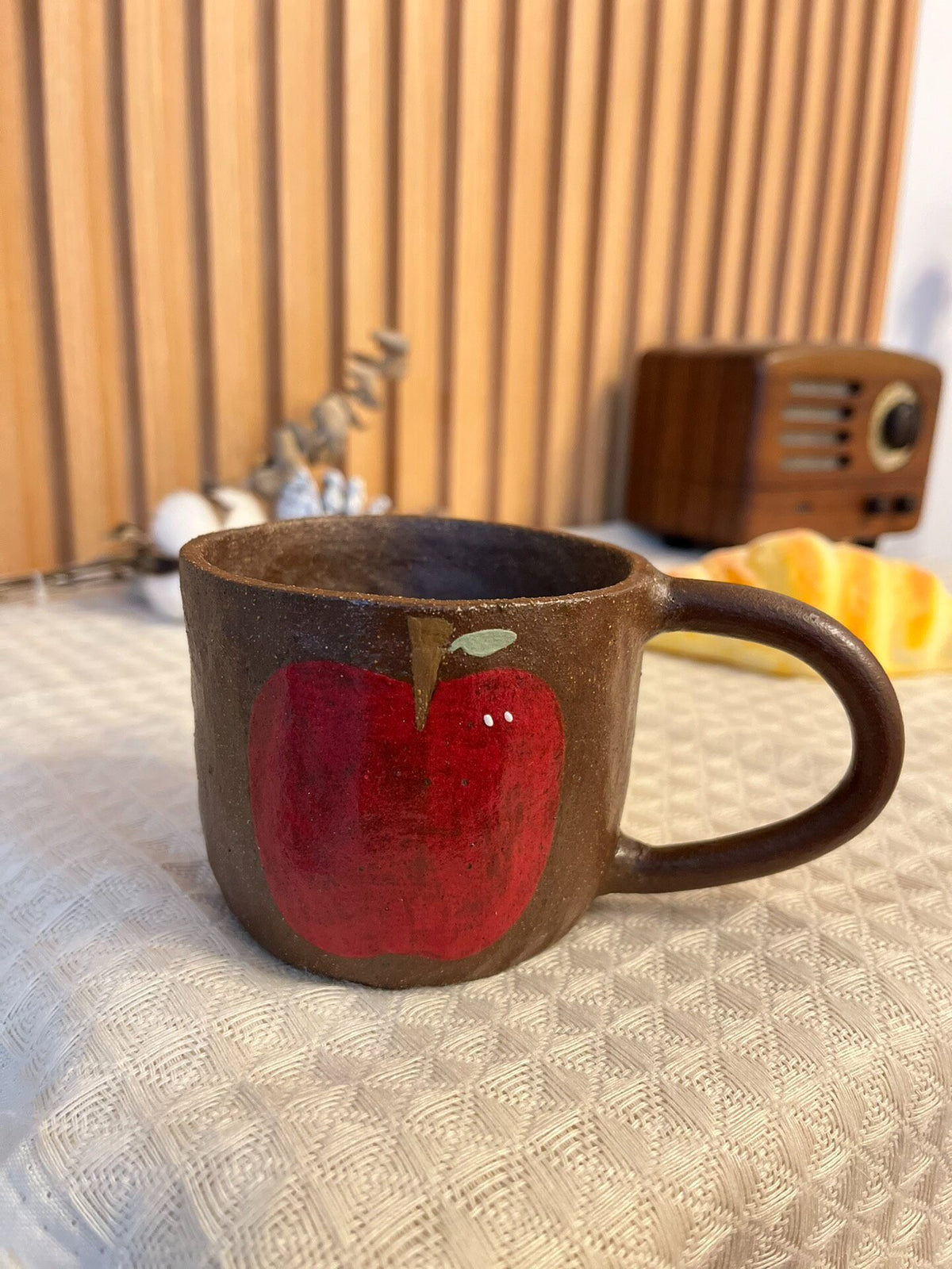 Handmade Black Clay Apple Mug 300ml
