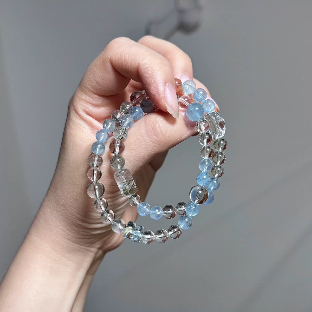 Bracciale a doppio giro in quarzo rutilato verde acquamarina