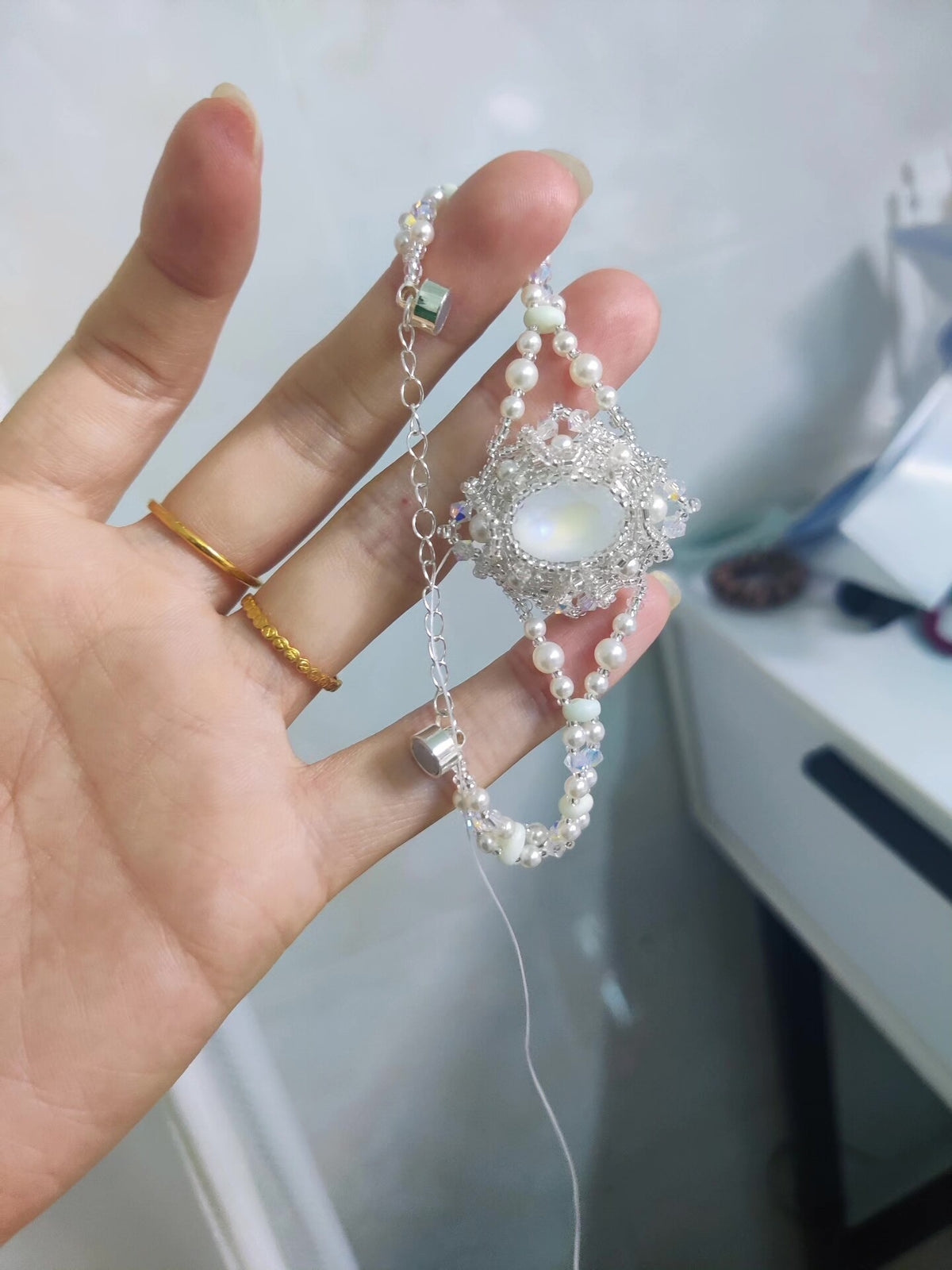 Double Strand Imitation Moonstone Bracelet