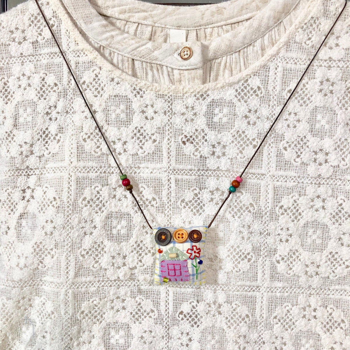 Handmade Fabric House Flower Necklace