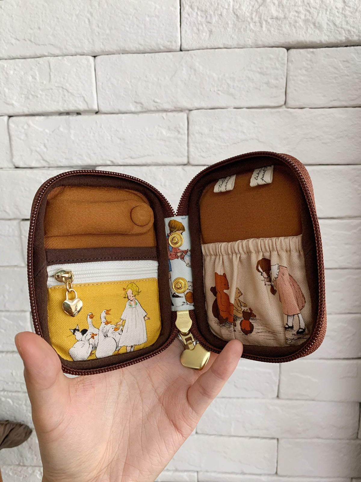 Whimsical Printed Pouch with Illustrations