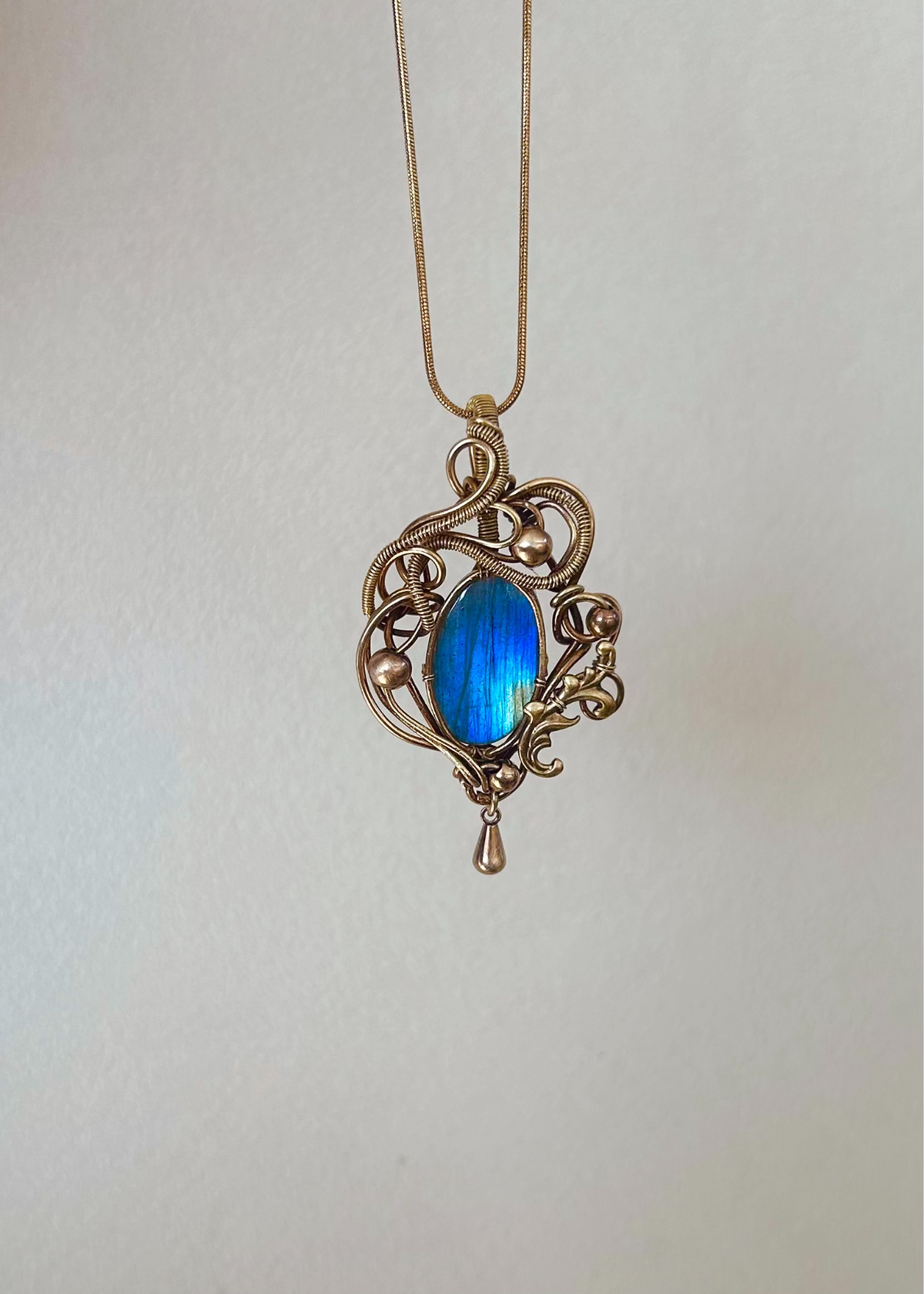 Labradorite Wire Wrapped Pendant Necklace