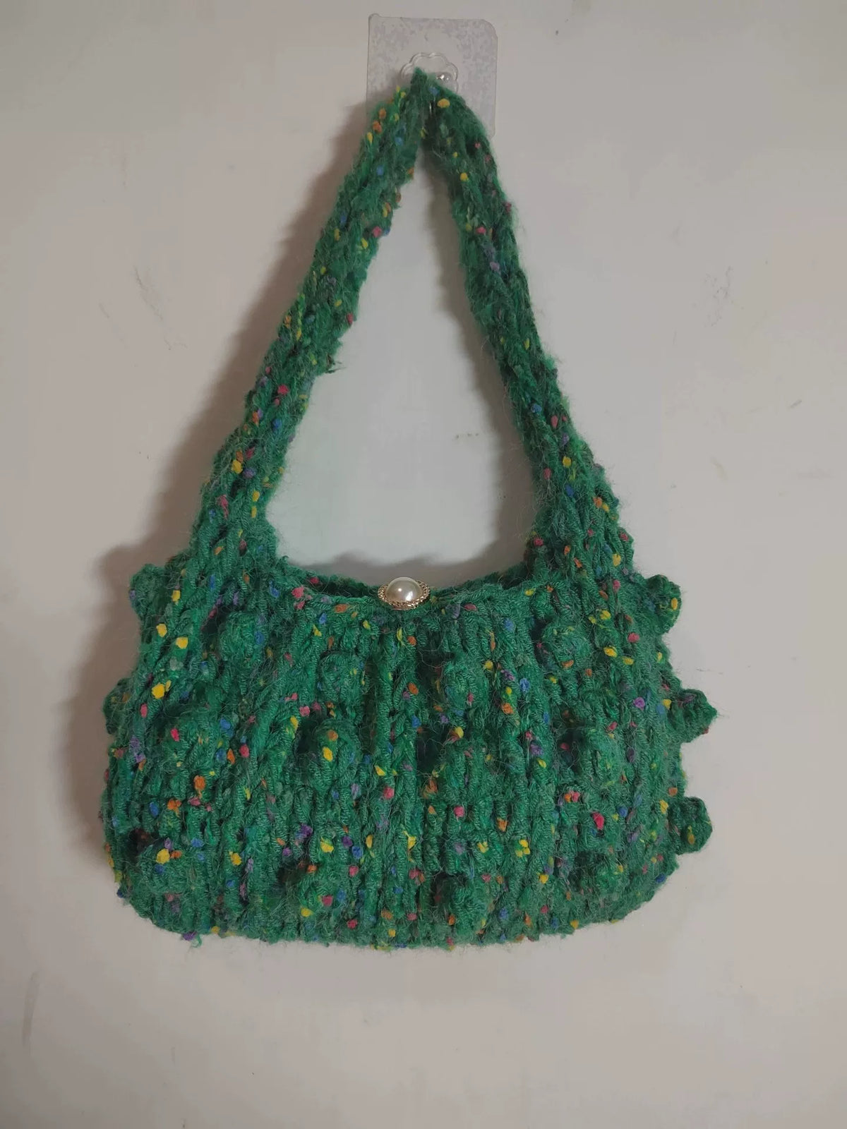 ハンドメイド エメラルドグリーン ブークレ ショルダーバッグ