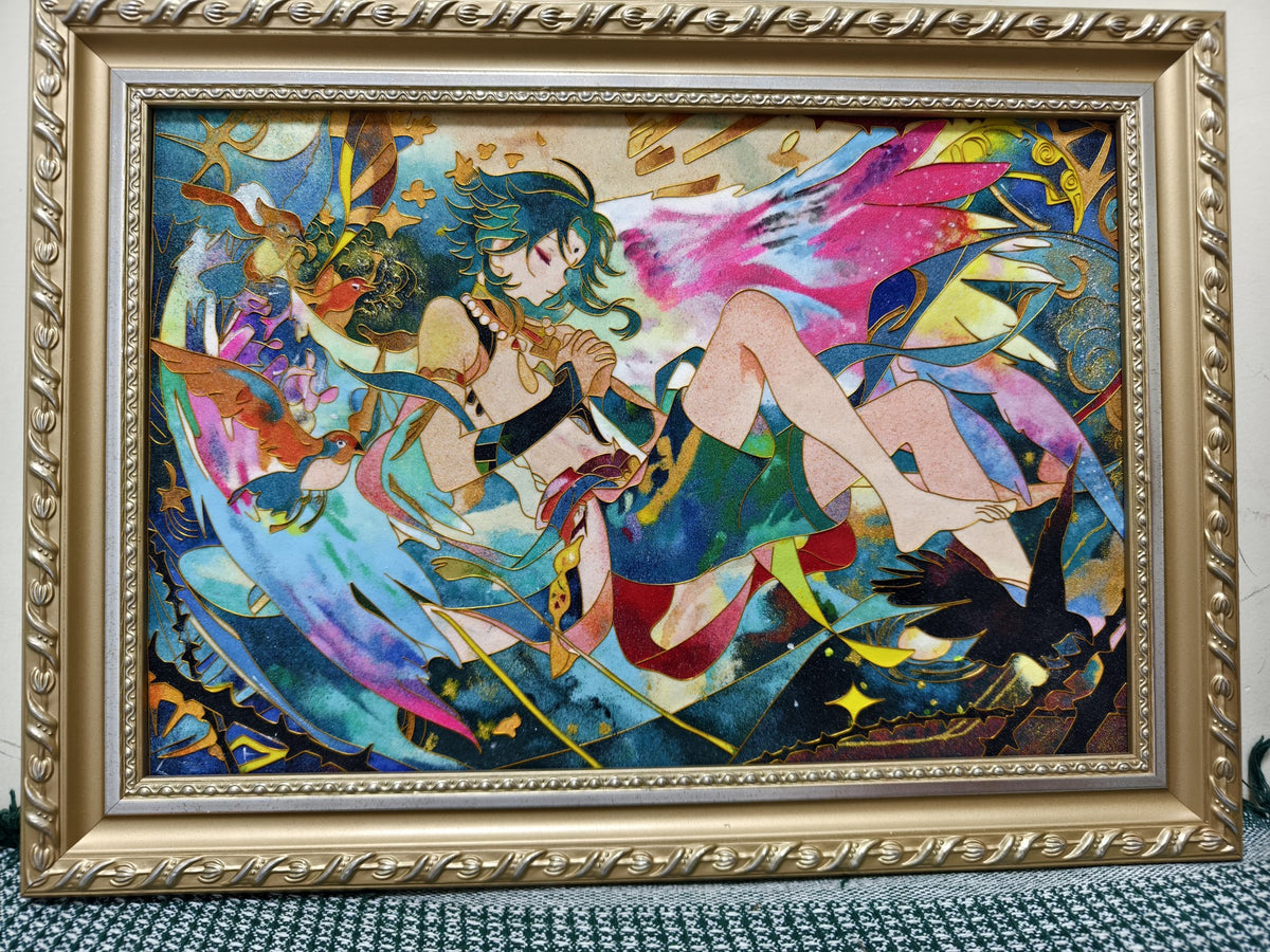 Filigree Sand Art Framed Anime Flute Player