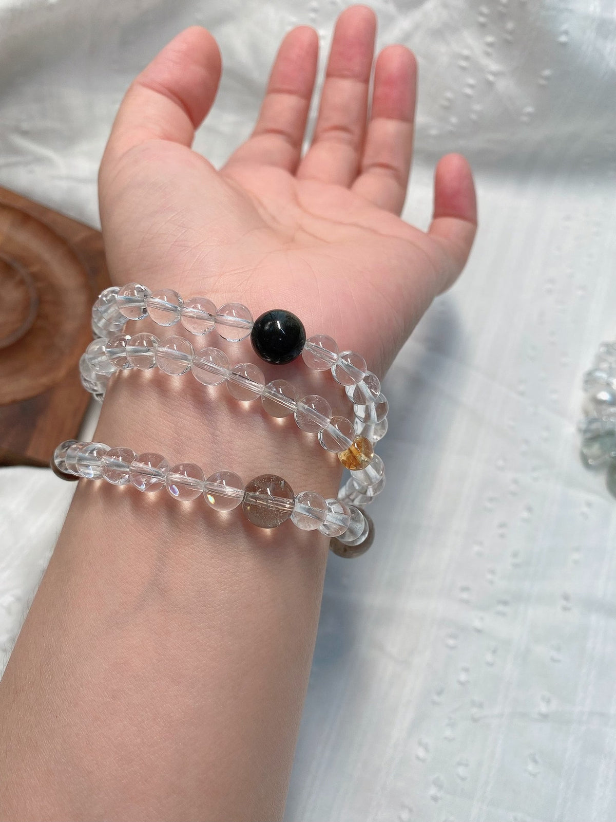 Natural Crystal Beaded Bracelet with Smoky Quartz