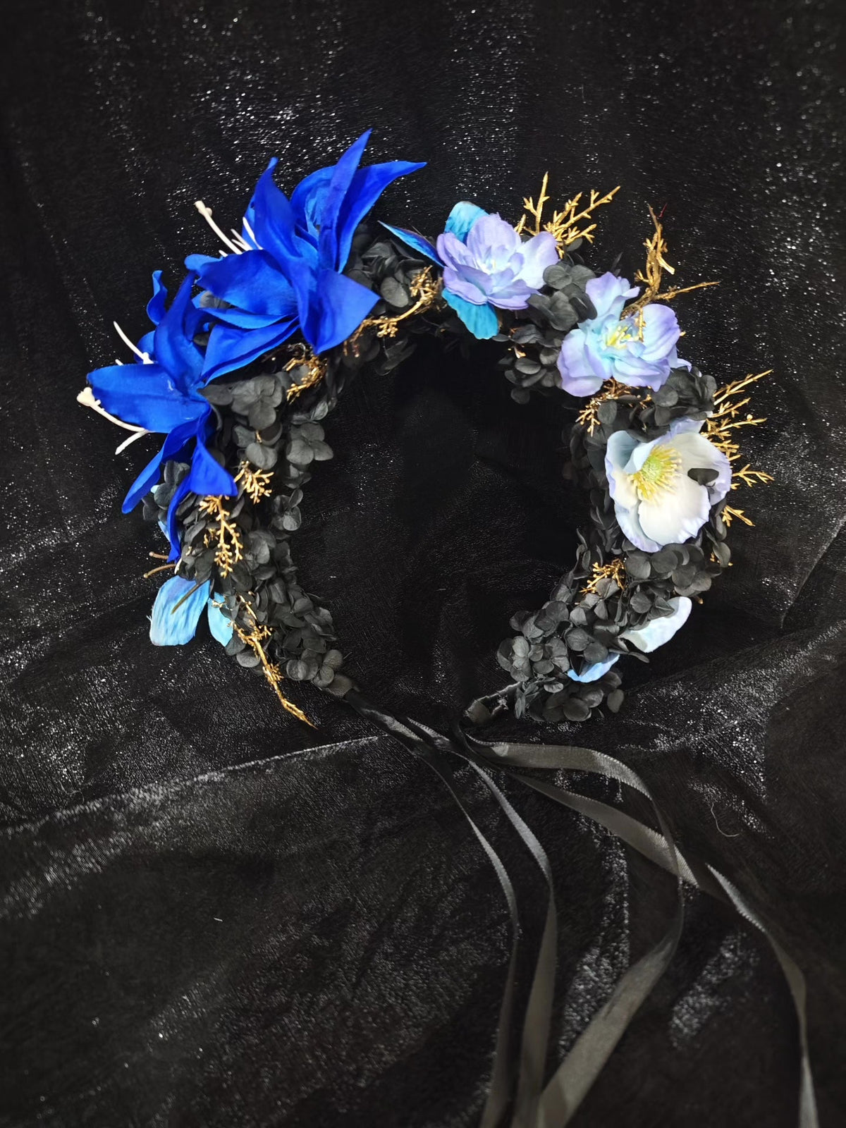 Gothic Floral Headpiece with Blue Lilies