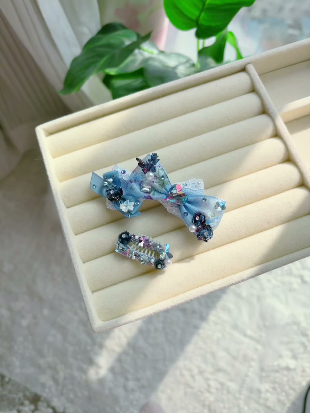 Pet Hair Clip Set Blue Butterfly Bow