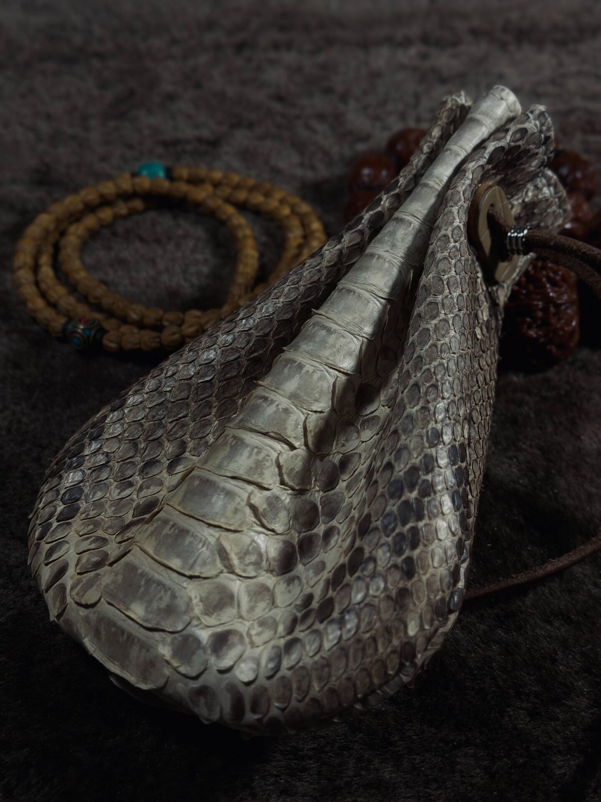 Handcrafted Dragon Scale Leather Drawstring Pouch