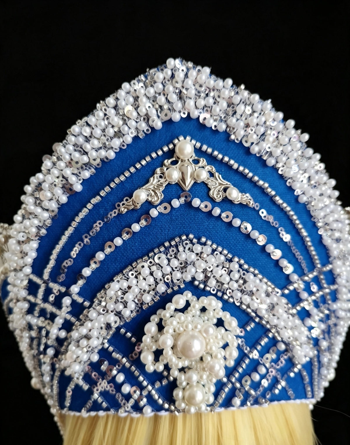 Royal Blue Pearl Beaded Lolita Crown Headpiece