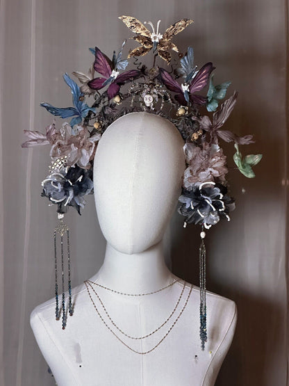 VIC Custom Silk Qing Dynasty Butterfly and Floral Headpiece