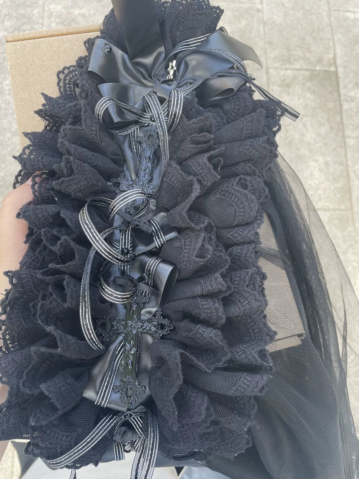 Bandeau Gothic Lolita noir avec voile