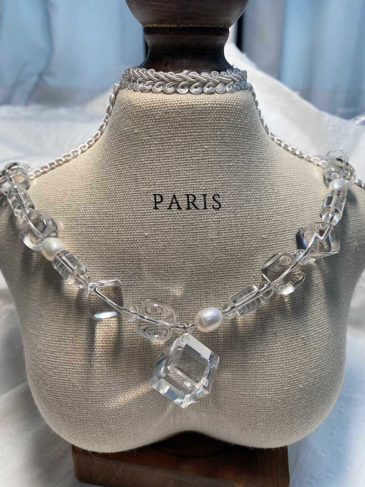 Collana in Cristallo Bianco e Perle Argento S925