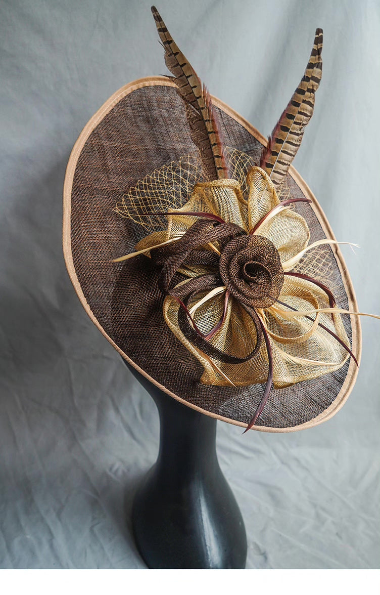 Coffee Abaca Formal Fascinator Hat