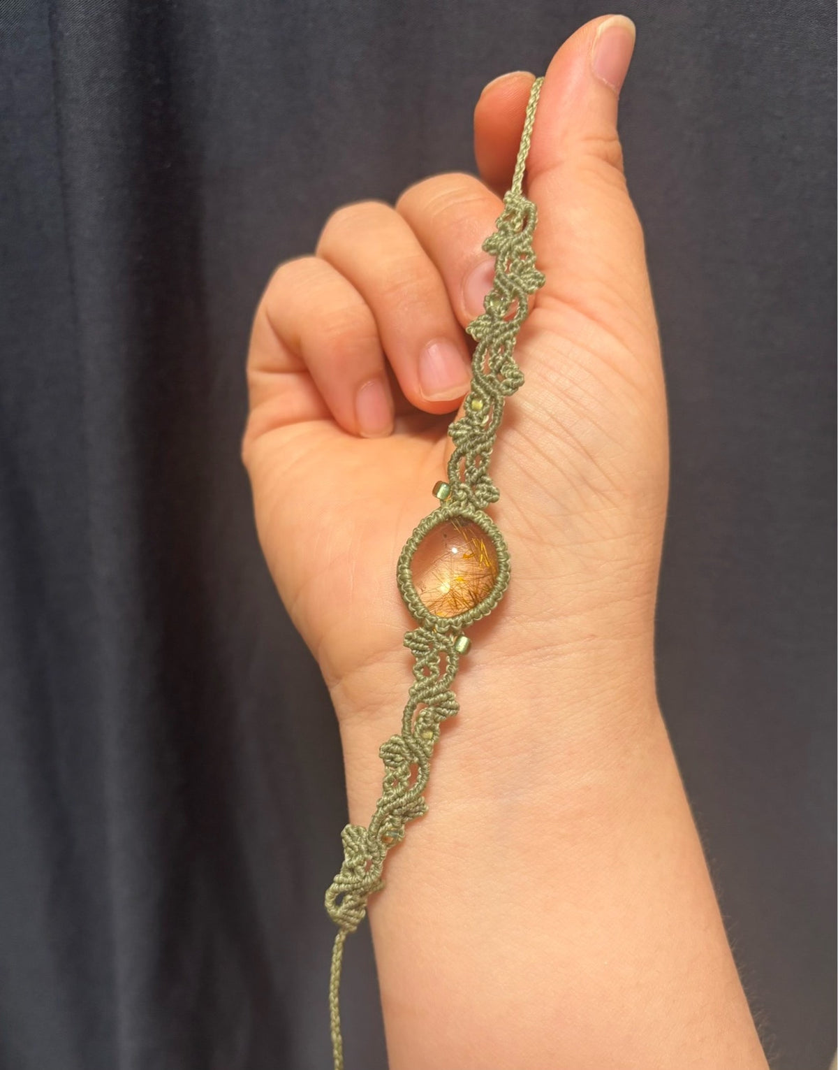 Crystal Macrame Bracelet with Rutilated Quartz
