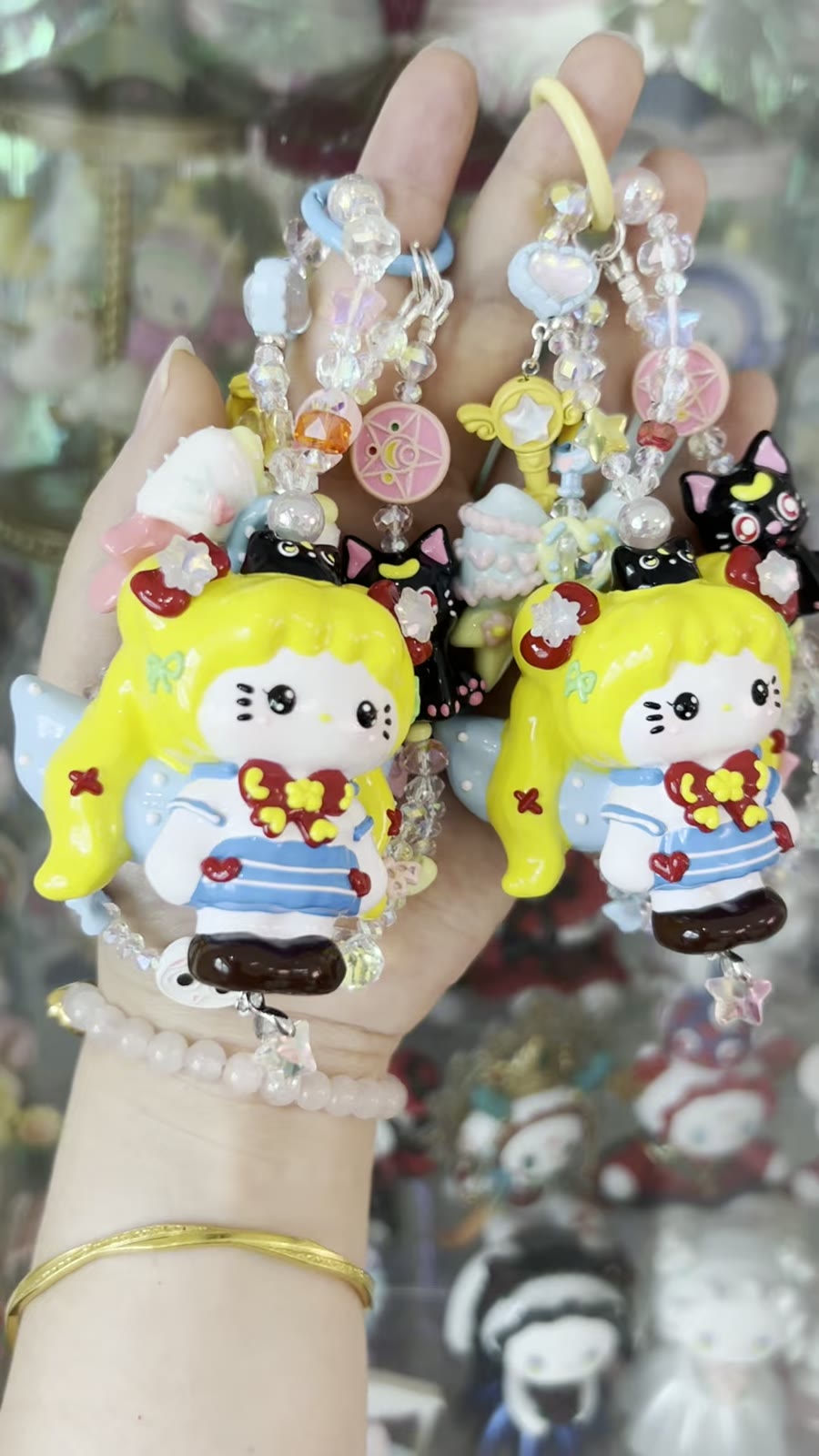 Dragonne de téléphone en perles avec pendentif chat