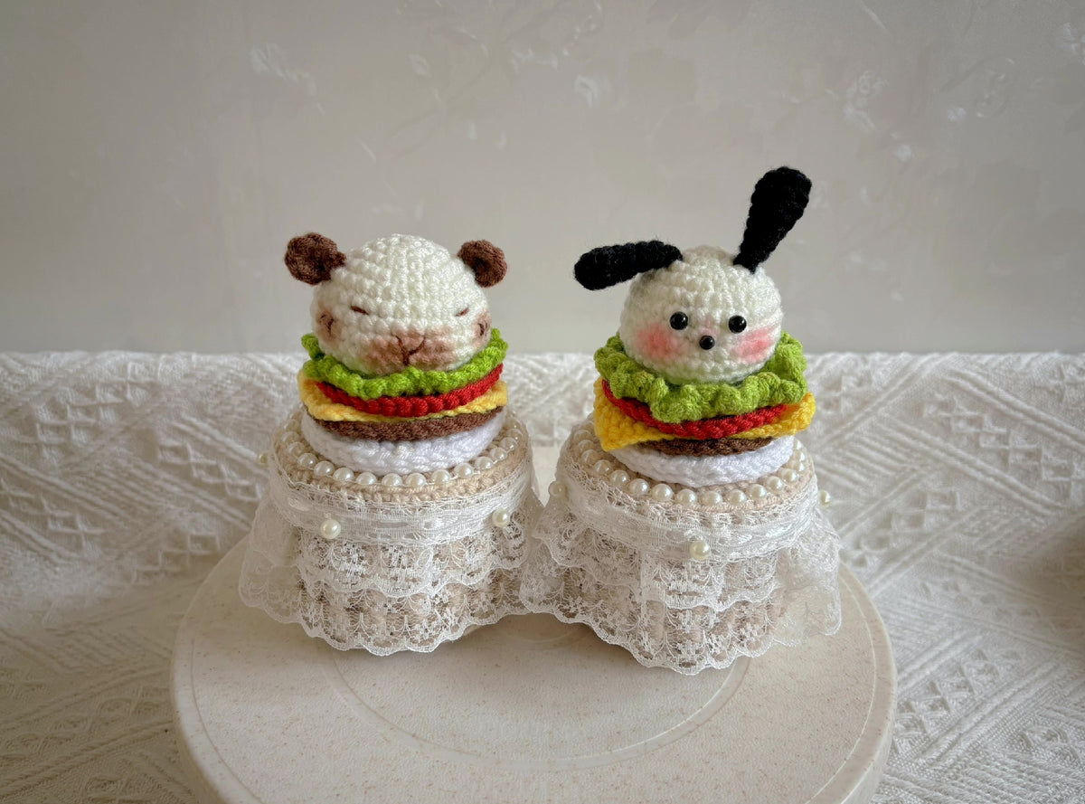 Gehäkeltes Aufbewahrungsbox-Set mit Tierfiguren im Hamburger-Design