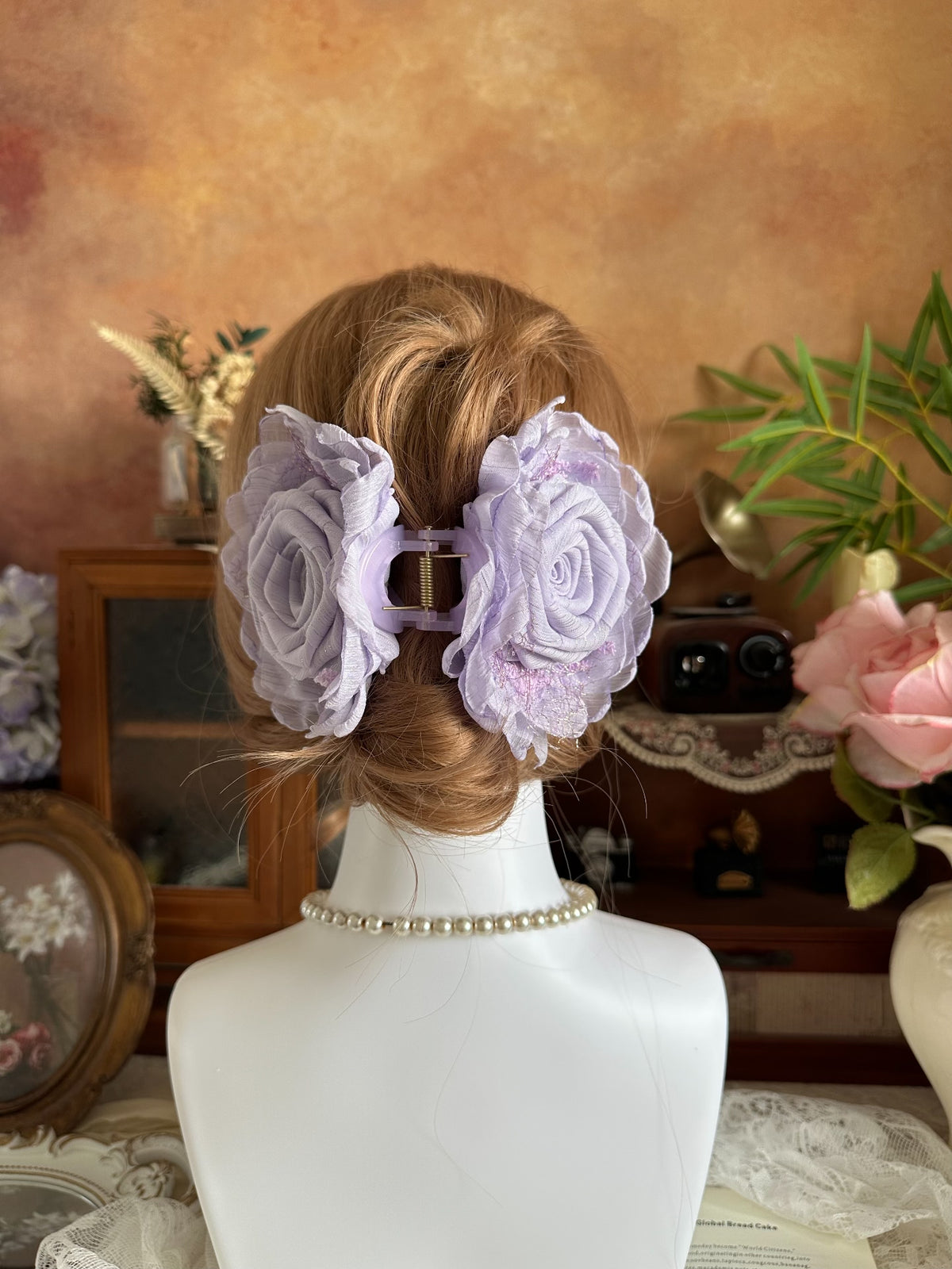 Handmade Fabric Rose Claw Clip Lavender