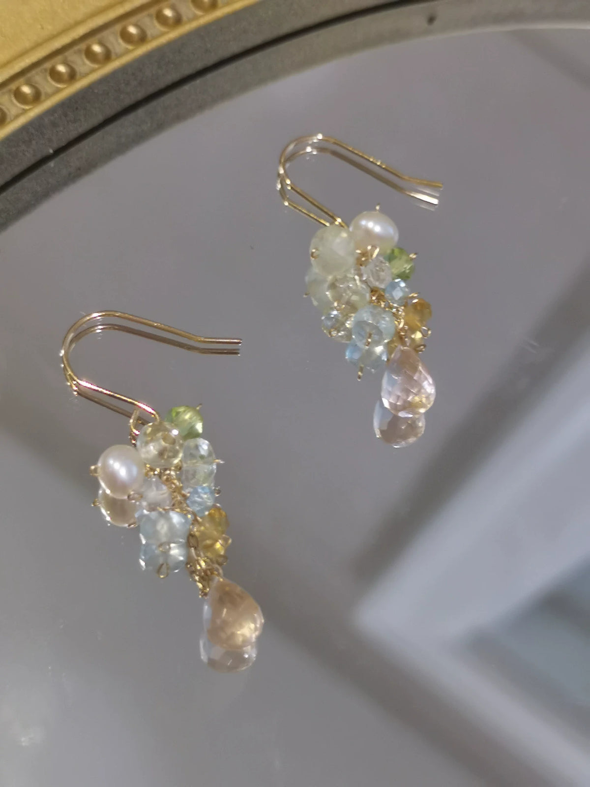 Natural Gemstone Cluster Dangle Earrings
