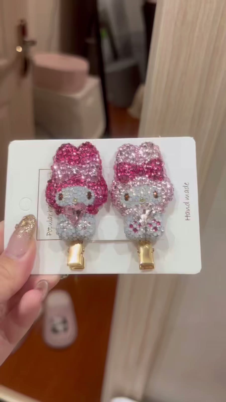 Crystal Rhinestone My Melody Heart Hair Clips
