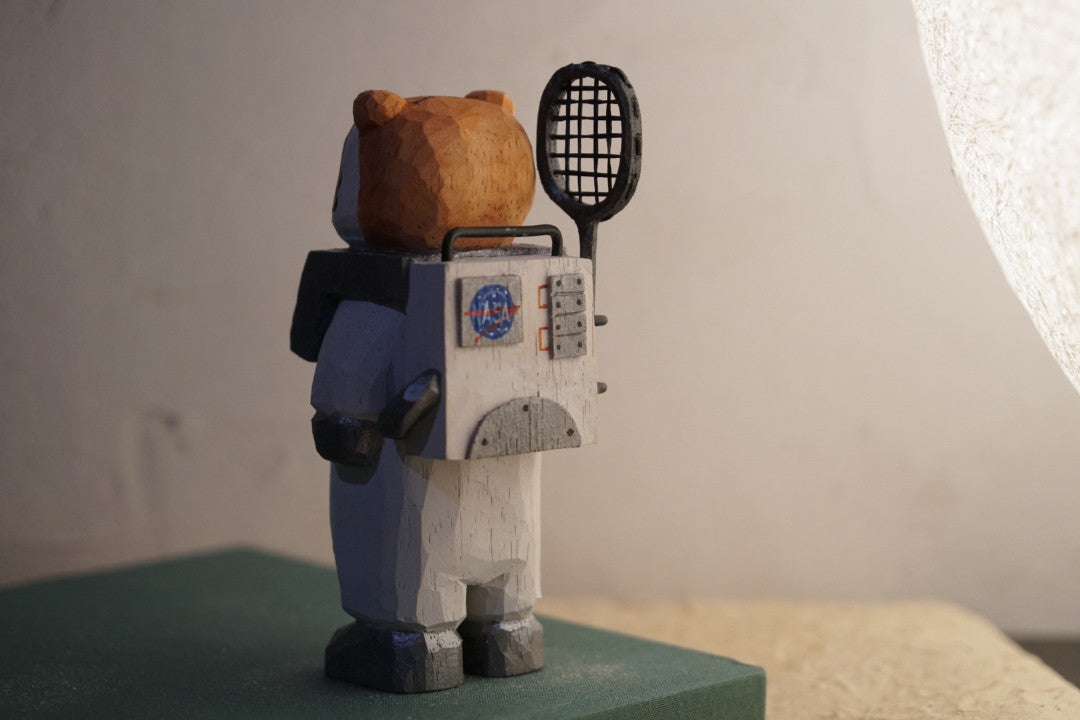 Hand Carved Wooden Tiger Astronaut Sculpture
